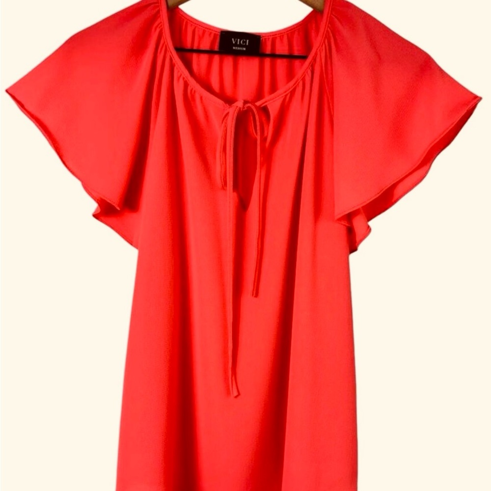 Vici Women's Red Flutter Sleeve Top